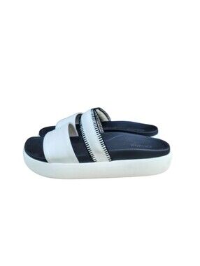 OluKai Pae Leather Platform Slip on Walk Slide Sandal White Black Lava Women 9